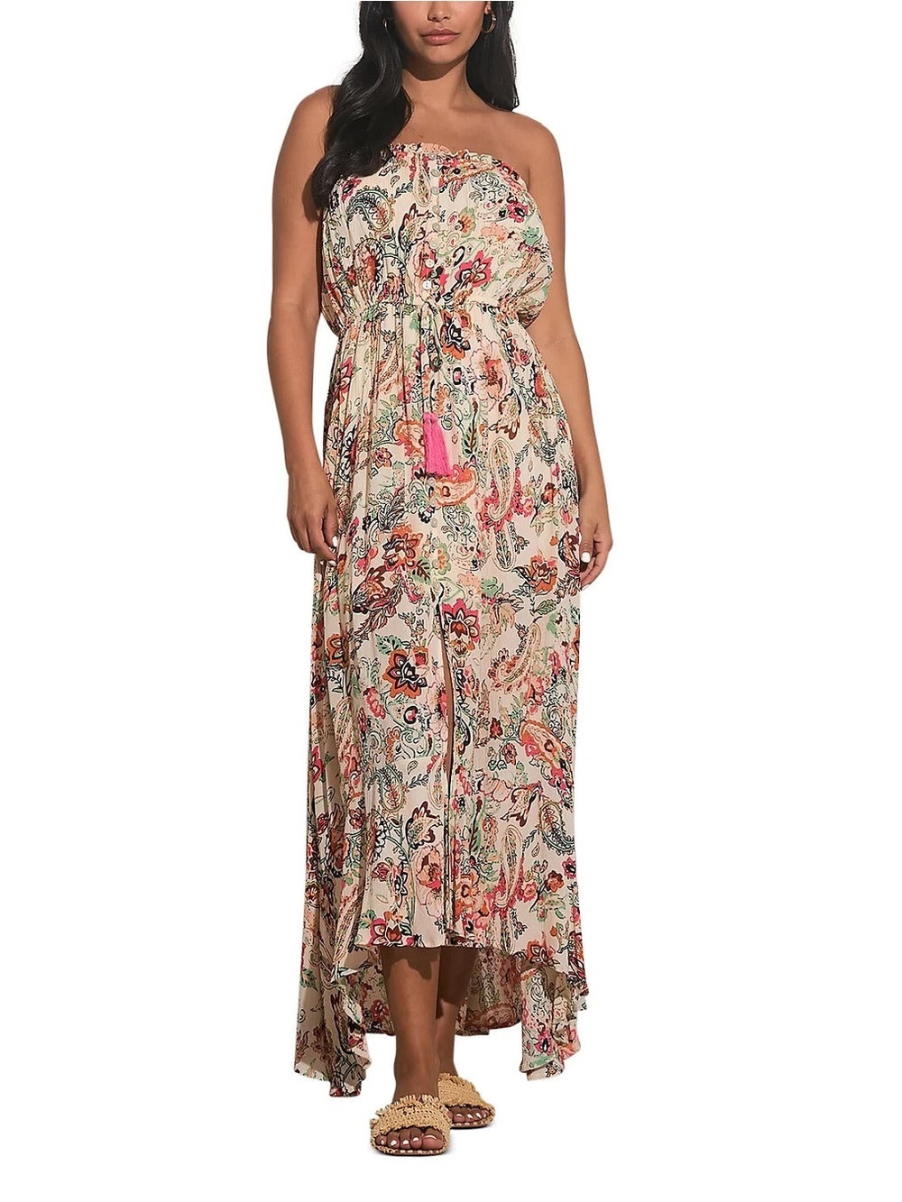 NWT Elan Strapless Maxi Dress and Cover Up in Pink Floral, Size XL